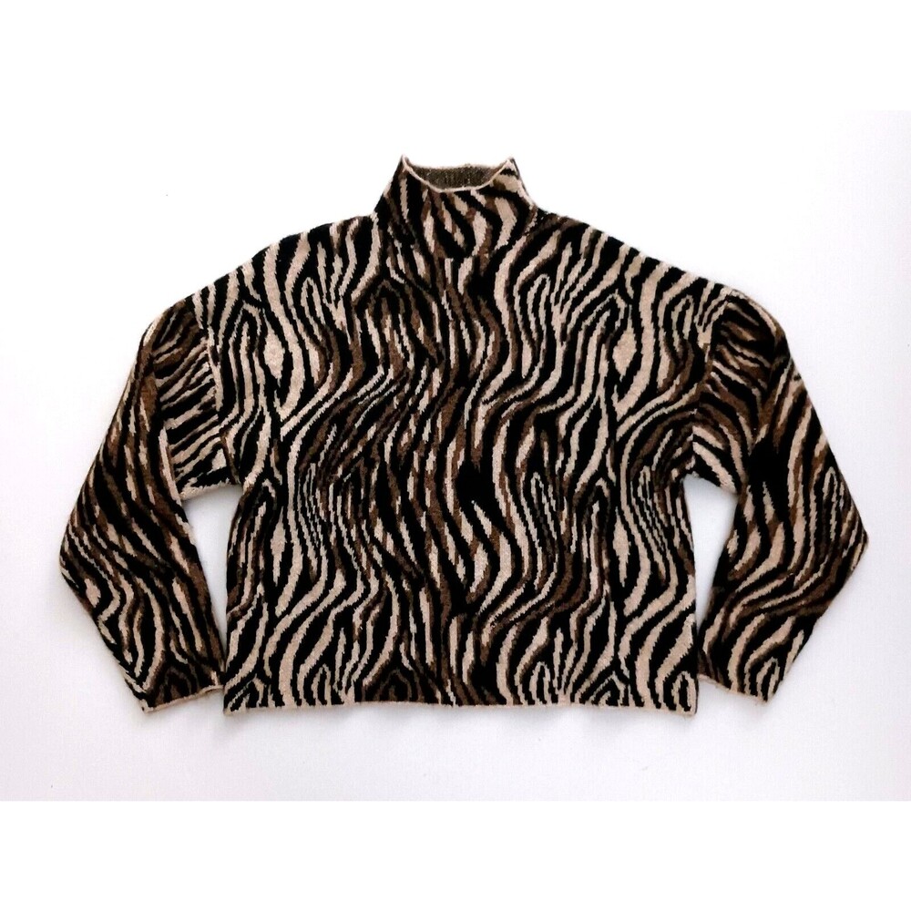 NWT Zara Wavy Leopard Print Soft Knit Pullover Slouchy Sweater Mock Neck Sz M